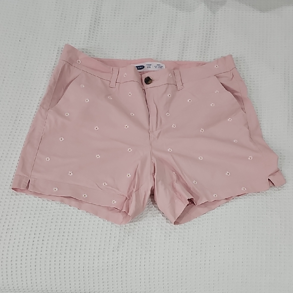 Pink Floral Embroidered Shorts